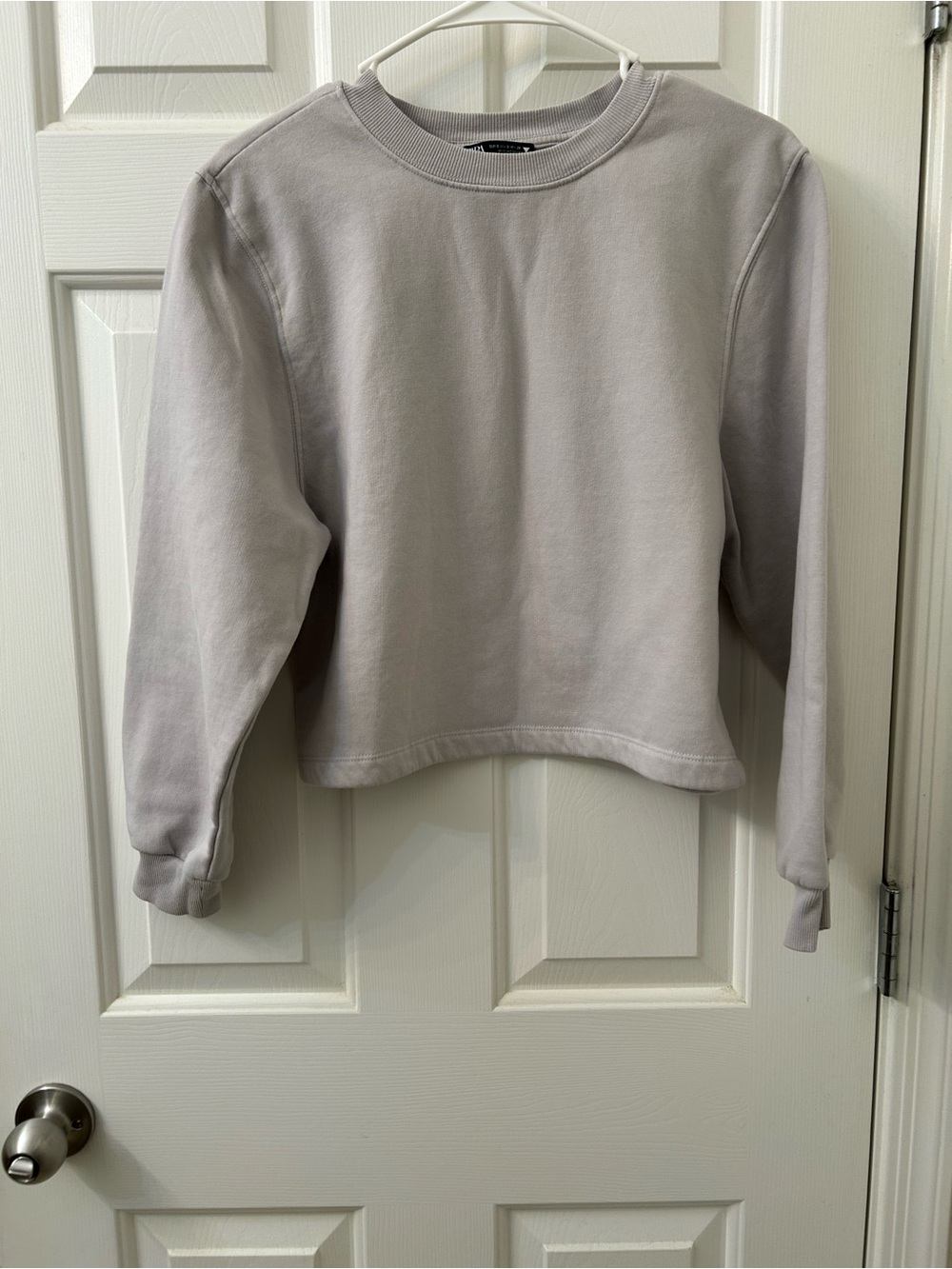 Zara Women's Crewneck Cropped Sweatshirt - Light Gray